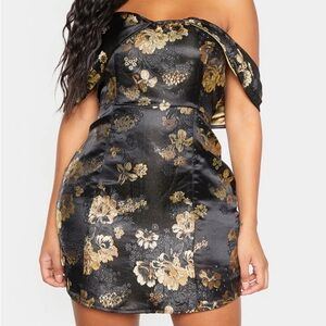 Shape Black Floral Bardot Bodycon Dress